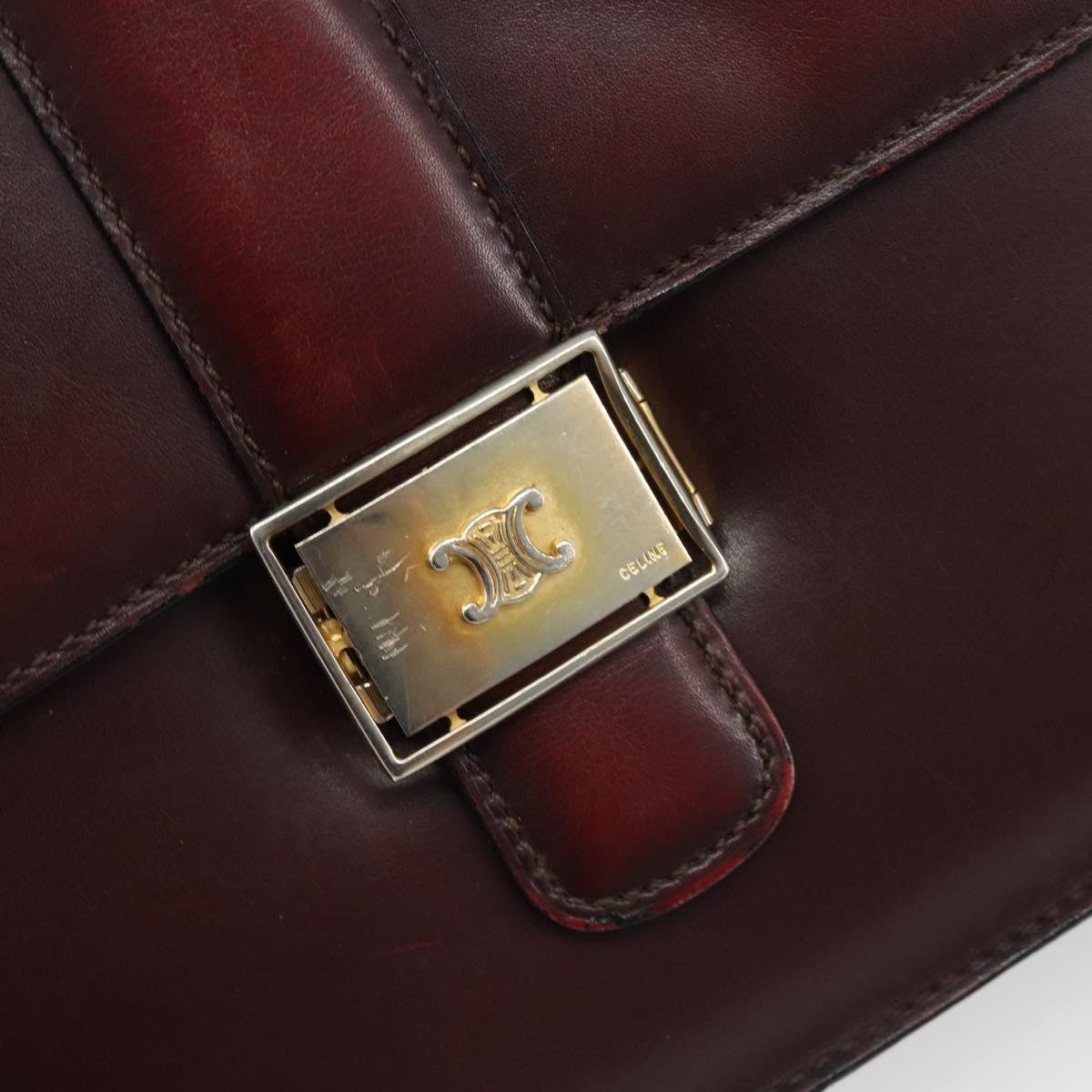 CELINE Shoulder Bag Leather Bordeaux Gold Auth 185909A