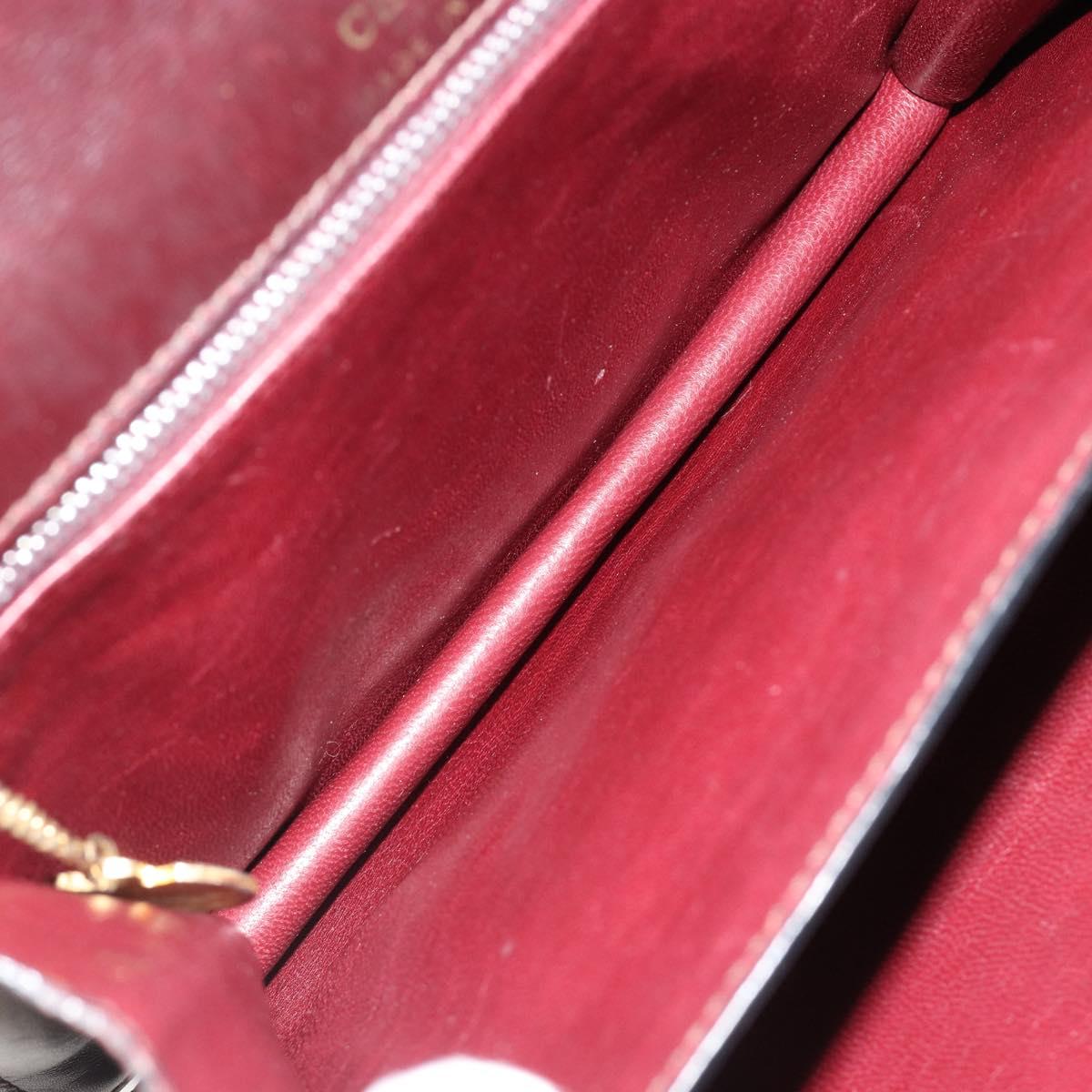 CELINE Shoulder Bag Leather Bordeaux Gold Auth 185909A