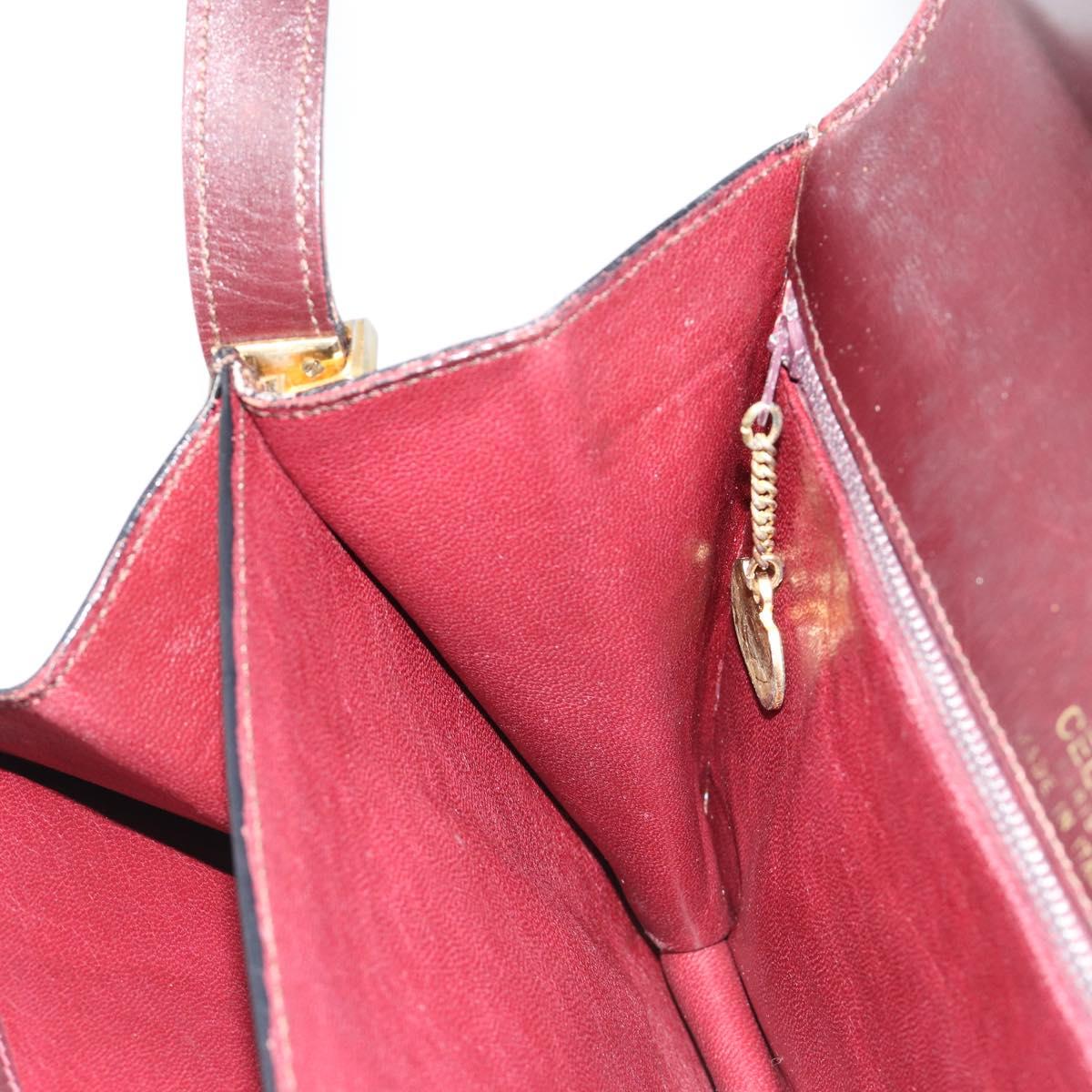 CELINE Shoulder Bag Leather Bordeaux Gold Auth 185909A