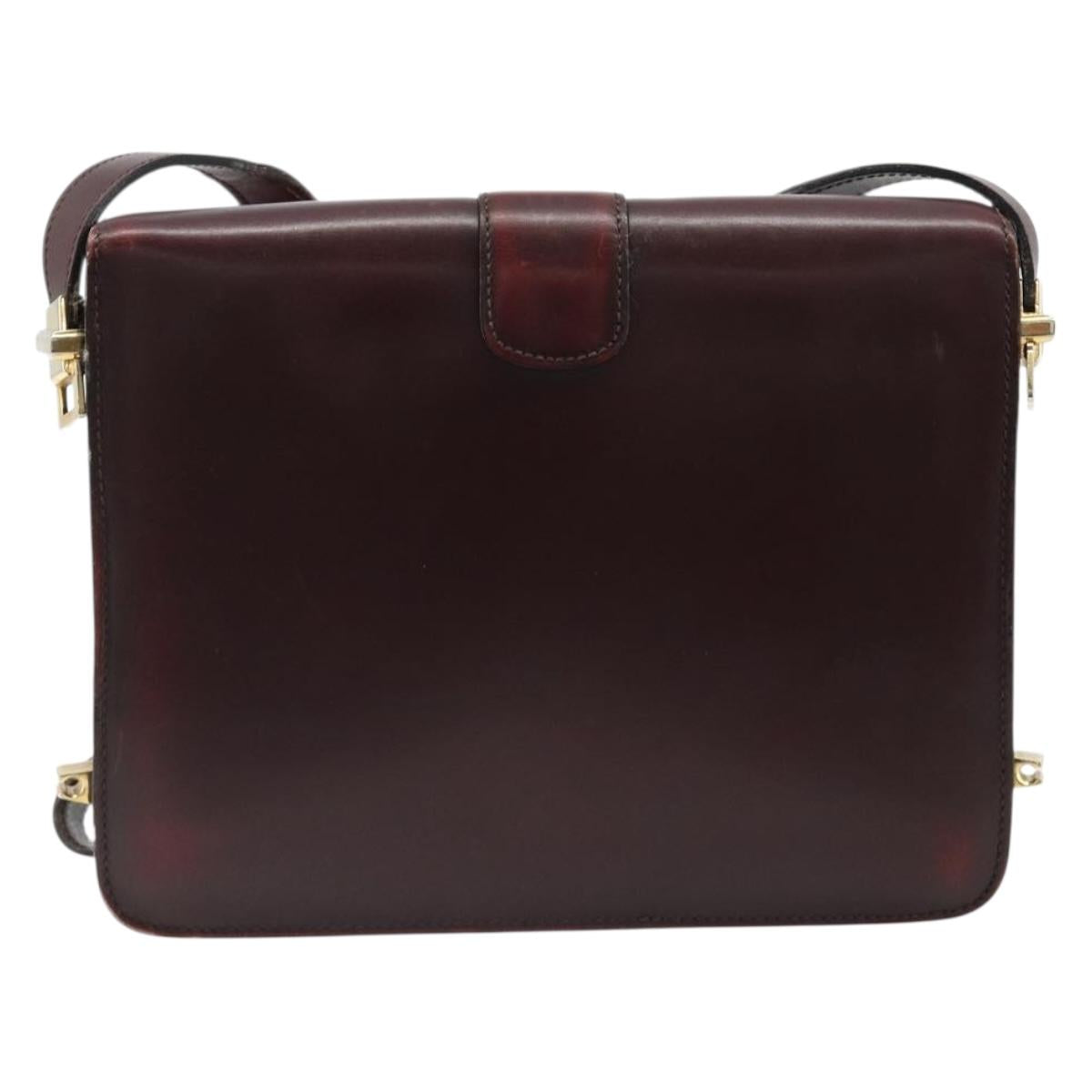 CELINE Shoulder Bag Leather Bordeaux Gold Auth 185909A