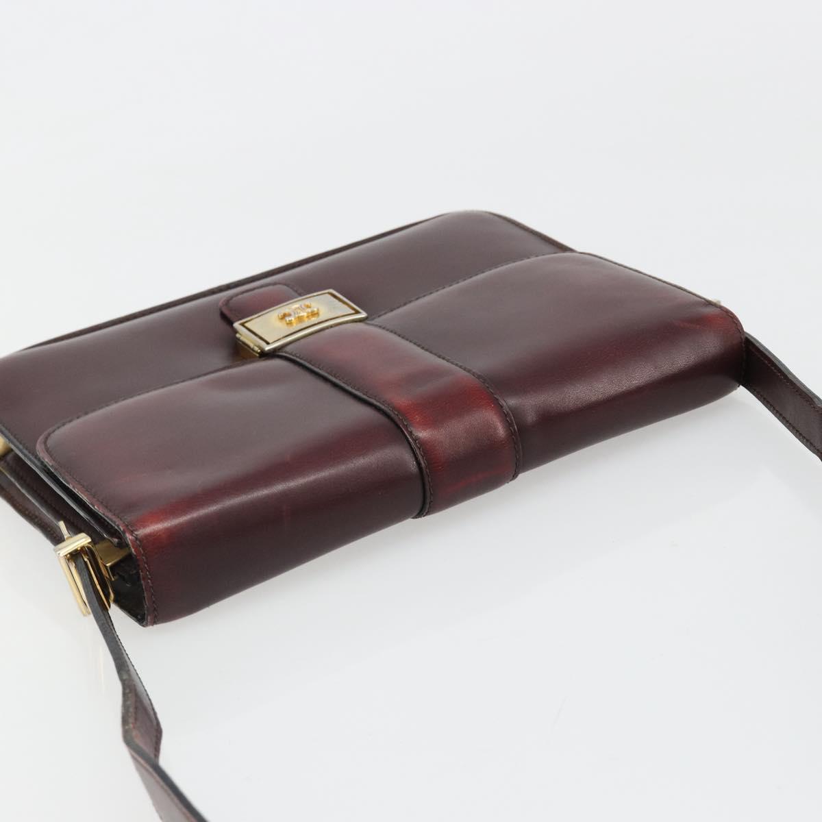 CELINE Shoulder Bag Leather Bordeaux Gold Auth 185909A