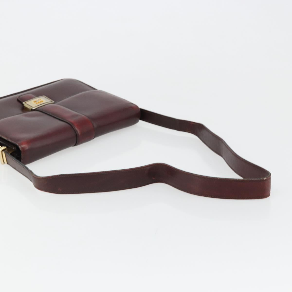 CELINE Shoulder Bag Leather Bordeaux Gold Auth 185909A