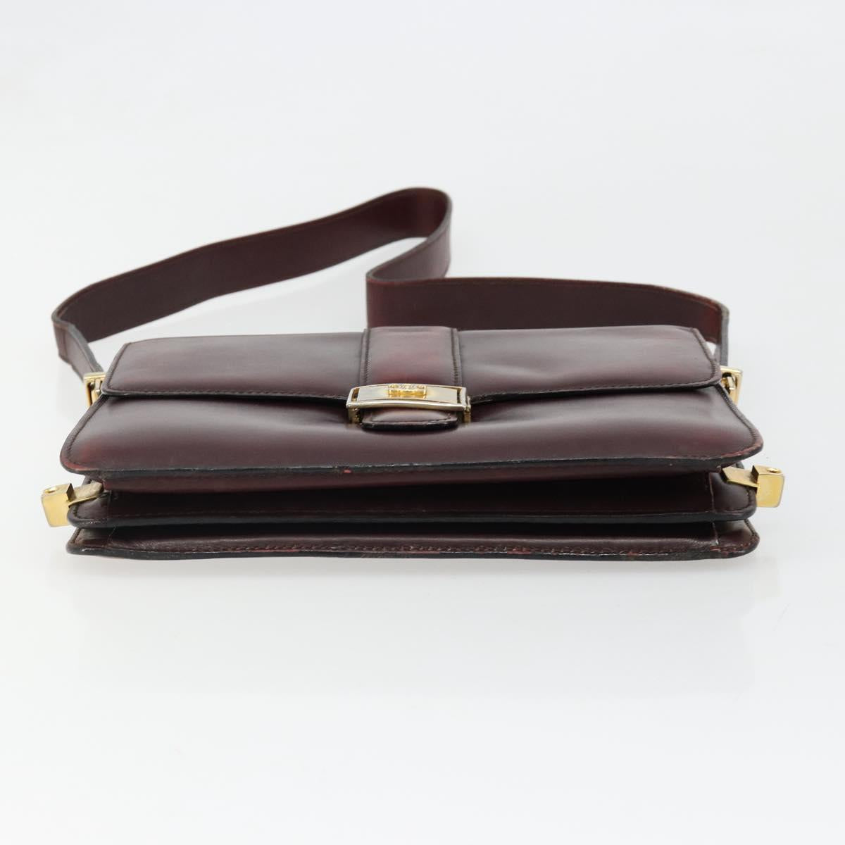 CELINE Shoulder Bag Leather Bordeaux Gold Auth 185909A
