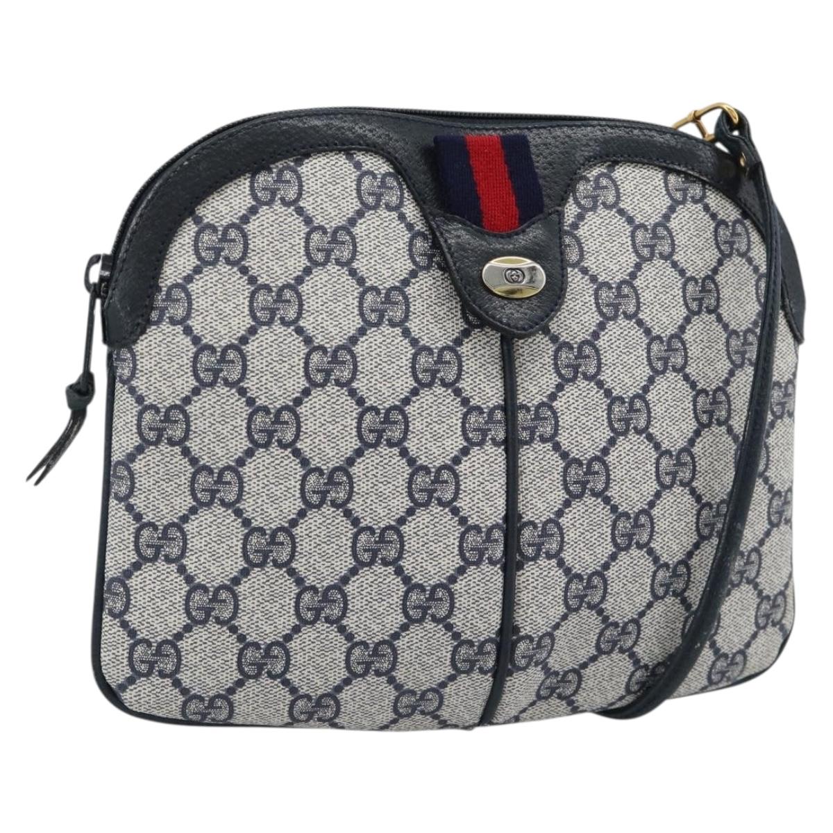 GUCCI GG Supreme Sherry Line Shoulder Bag PVC Navy Gold 68 02 047 Auth 185910
