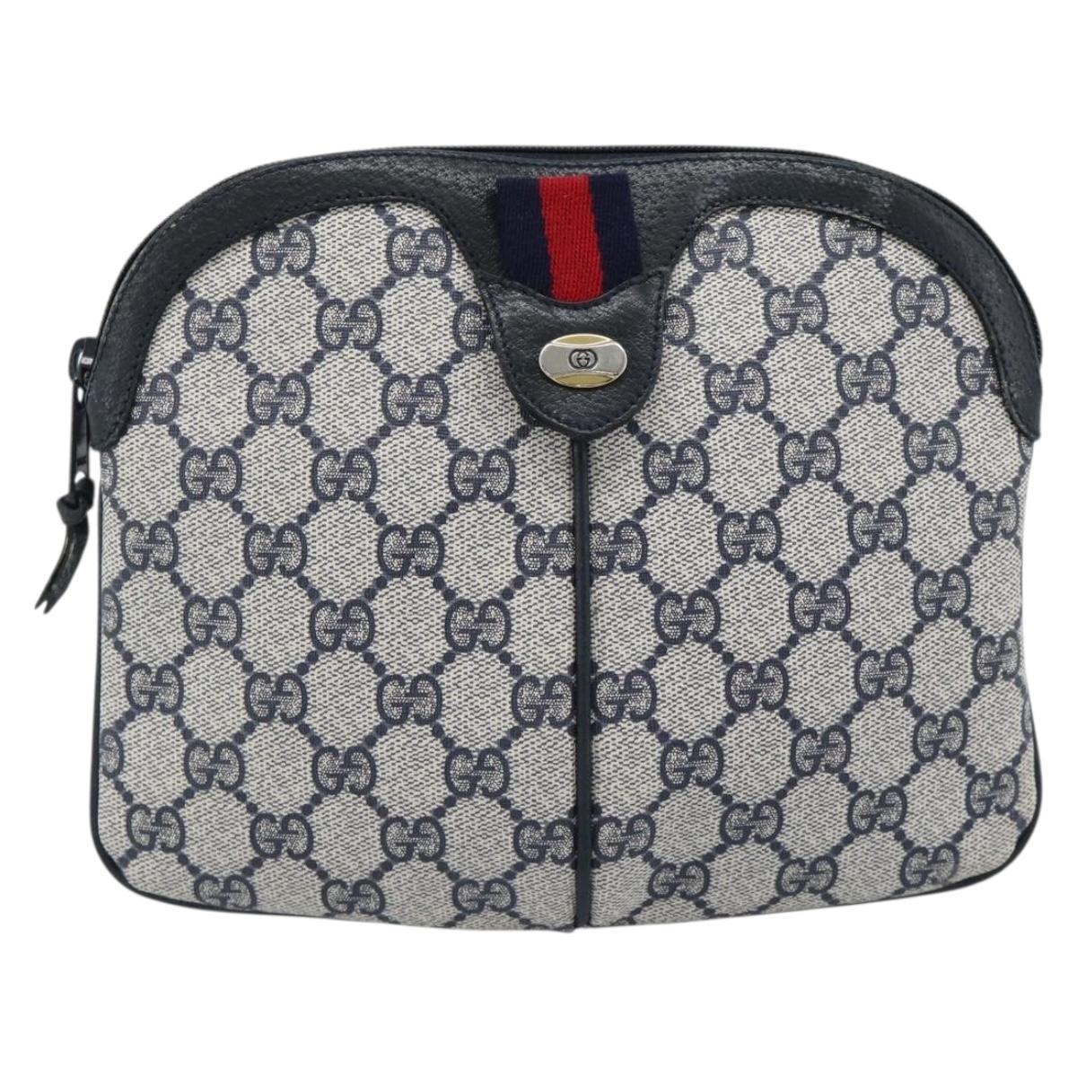 GUCCI GG Supreme Sherry Line Shoulder Bag PVC Navy Gold 68 02 047 Auth 185910