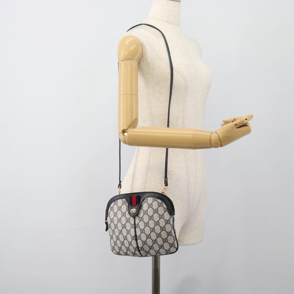 GUCCI GG Supreme Sherry Line Shoulder Bag PVC Navy Gold 68 02 047 Auth 185910