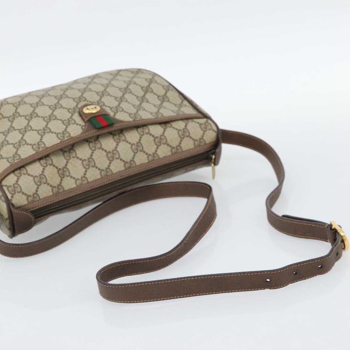 GUCCI GG Supreme Web Sherry Line Bag PVC Beige Gold 89 02 077 Auth 185911