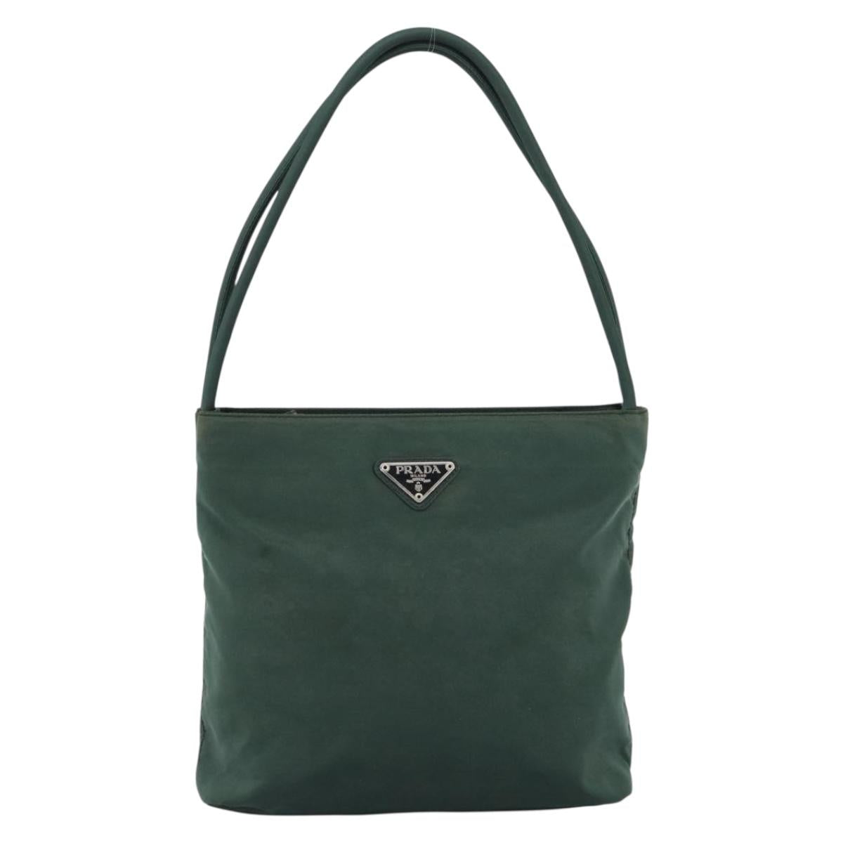 PRADA Tote Bag Nylon Green Silver Auth 185912A