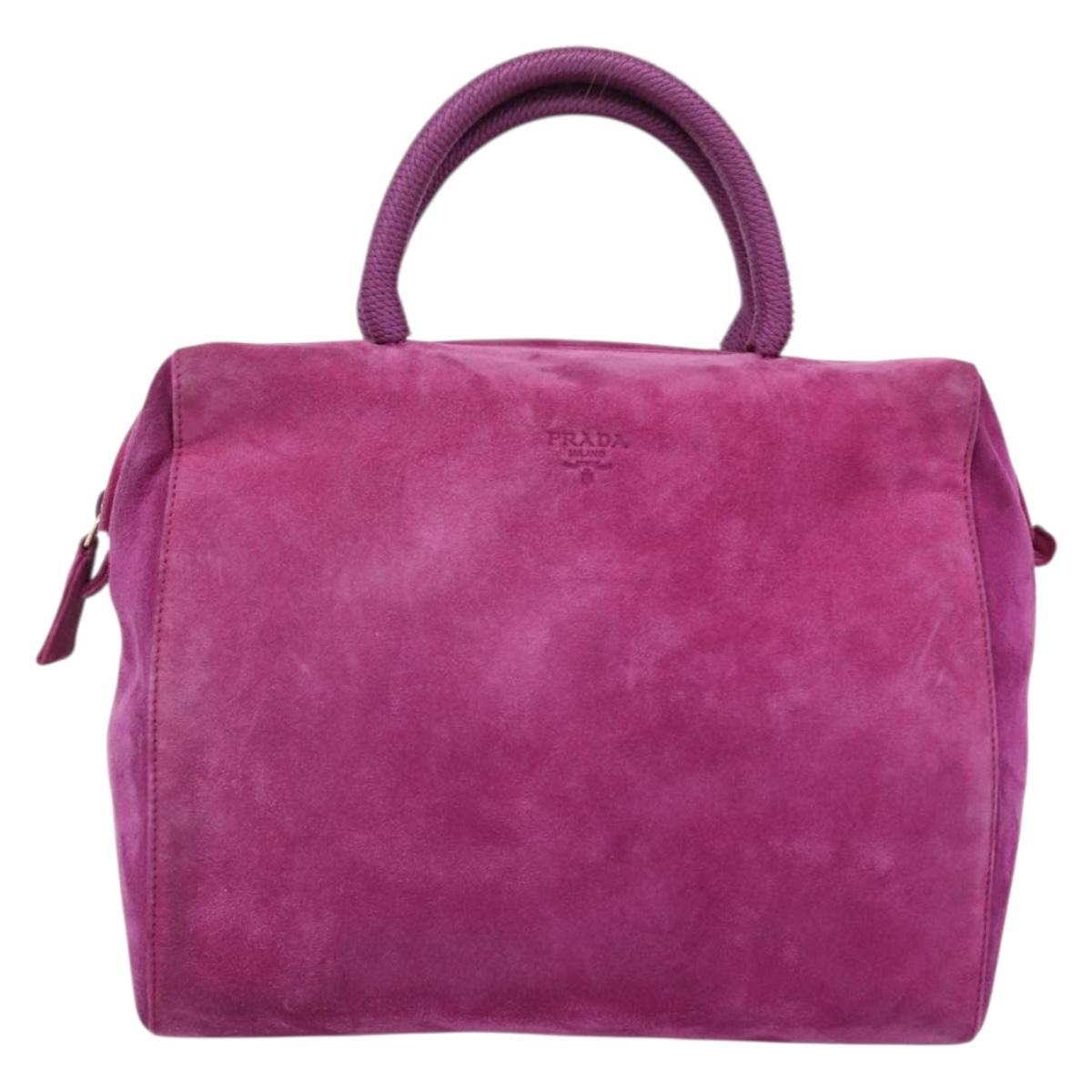 PRADA Hand Bag Suede Purple Gold Auth 185913