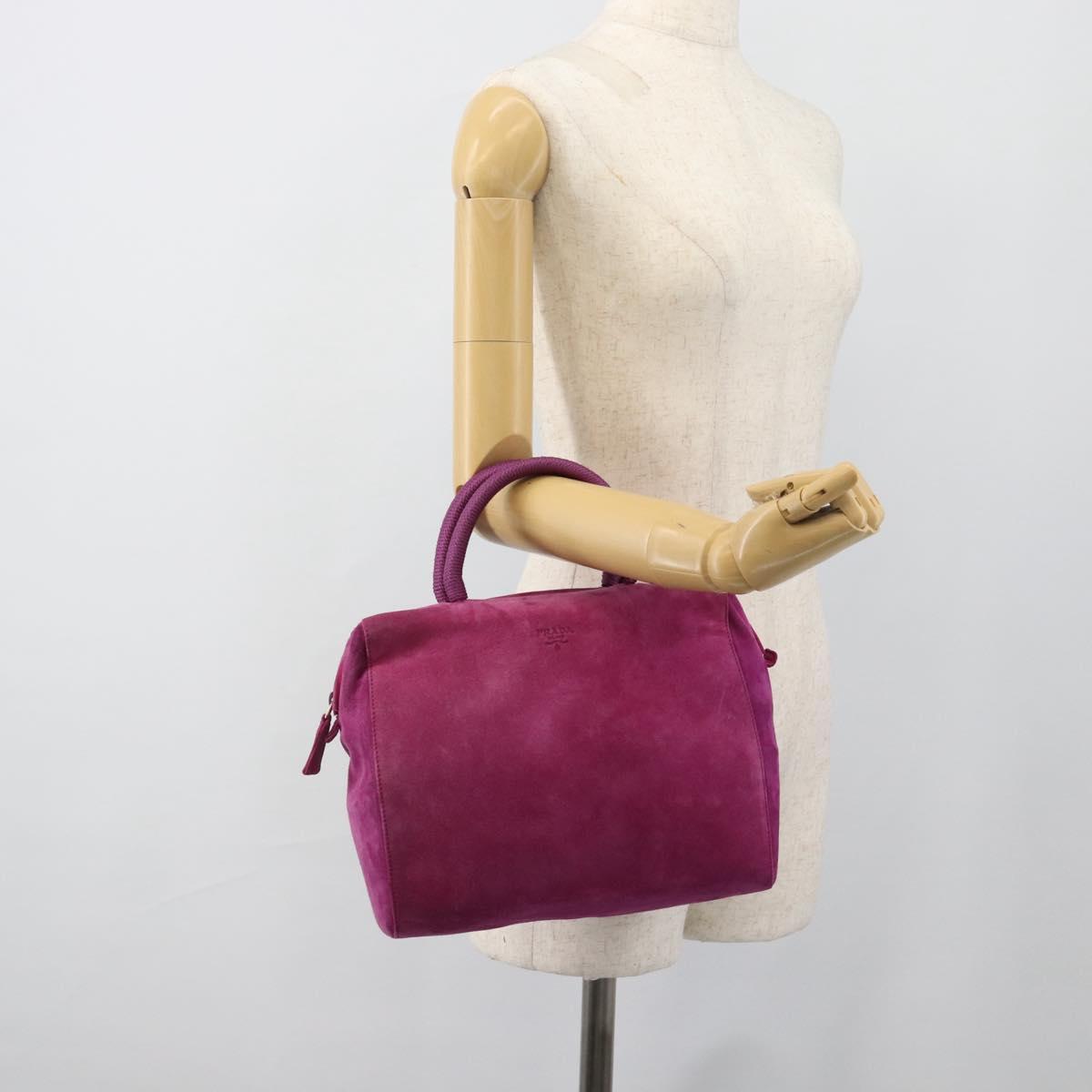 PRADA Hand Bag Suede Purple Gold Auth 185913