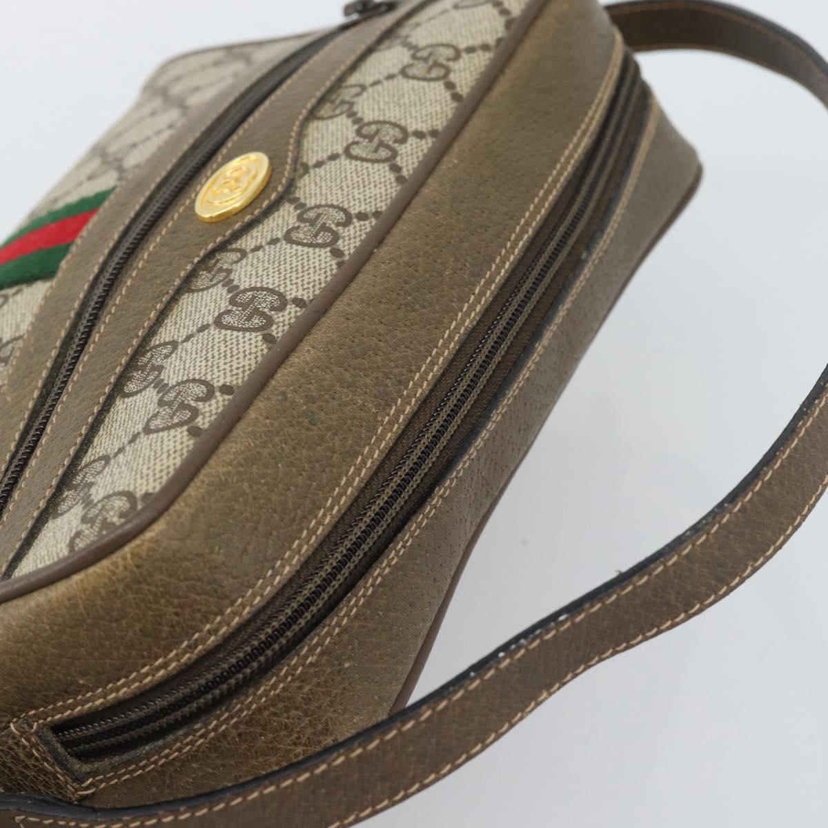 GUCCI GG Supreme Web Sherry Line Bag PVC Beige Gold 68 02 004 Auth 185916
