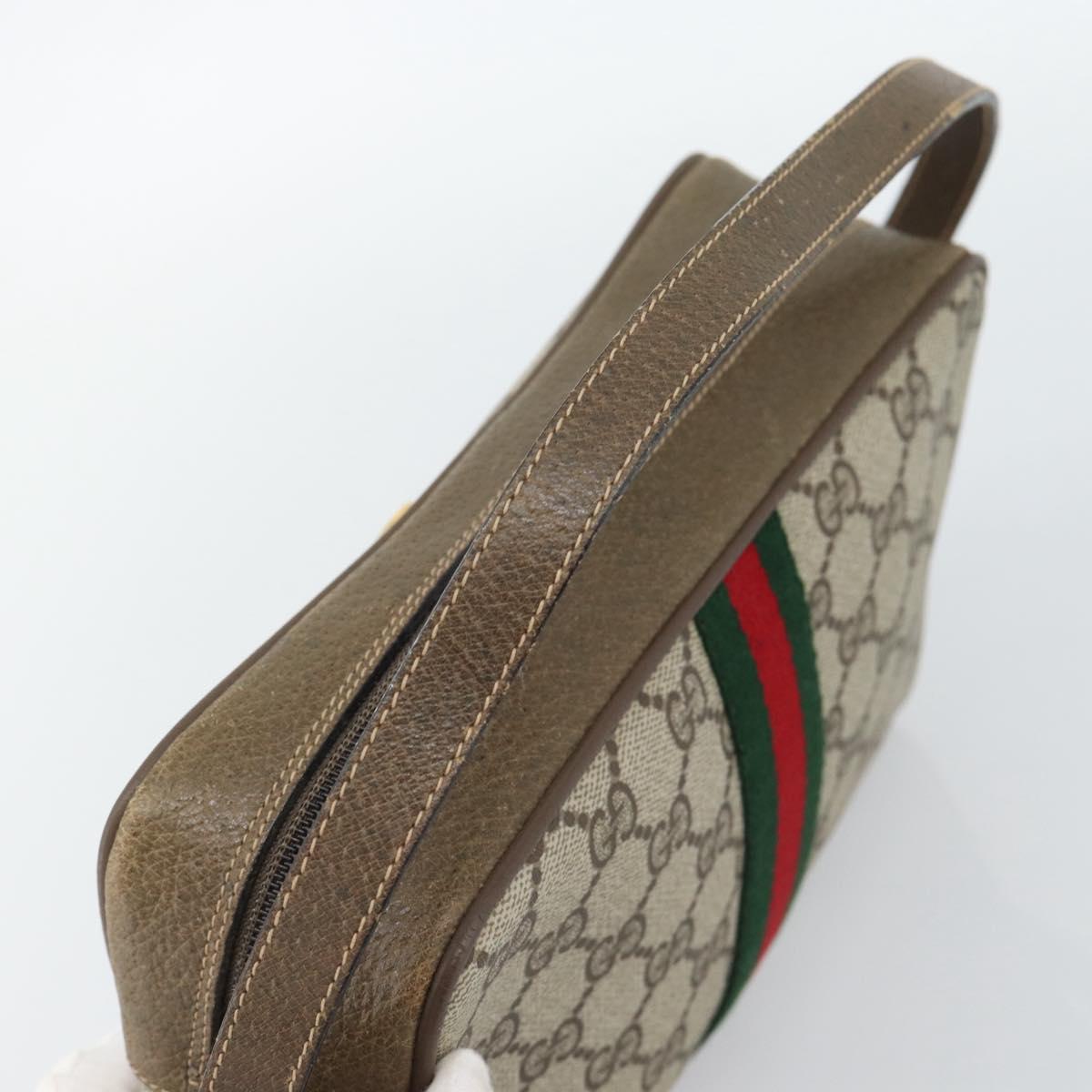 GUCCI GG Supreme Web Sherry Line Bag PVC Beige Gold 68 02 004 Auth 185916