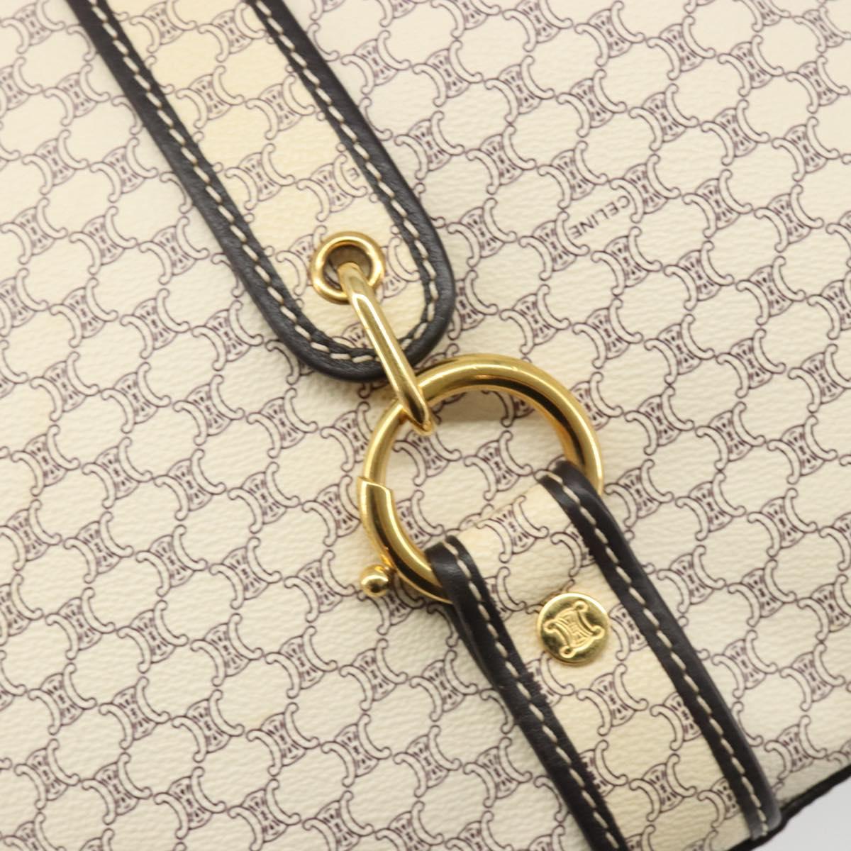 CELINE Macadam Canvas Shoulder Bag PVC Leather Ivory Gold Auth 185917A