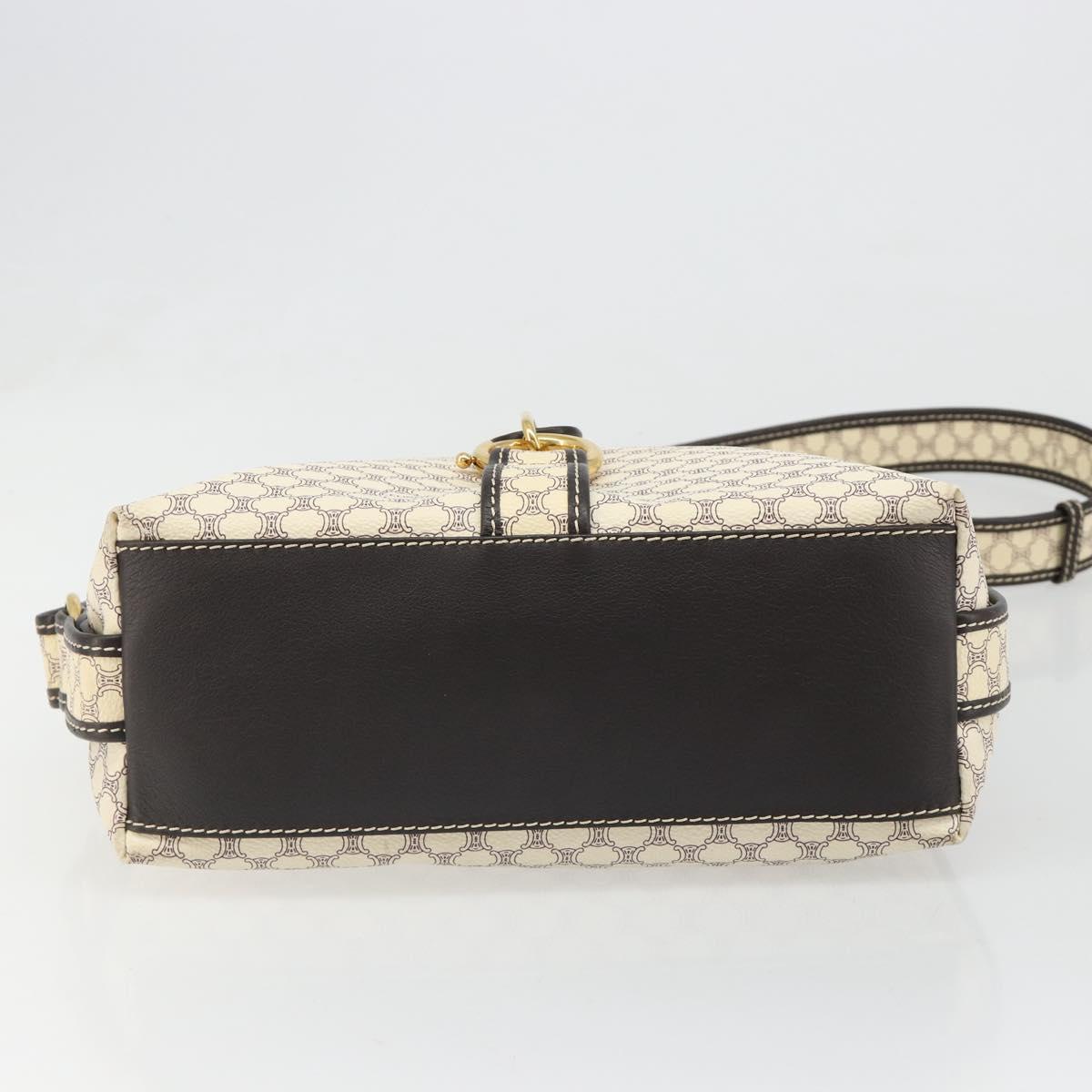 CELINE Macadam Canvas Shoulder Bag PVC Leather Ivory Gold Auth 185917A