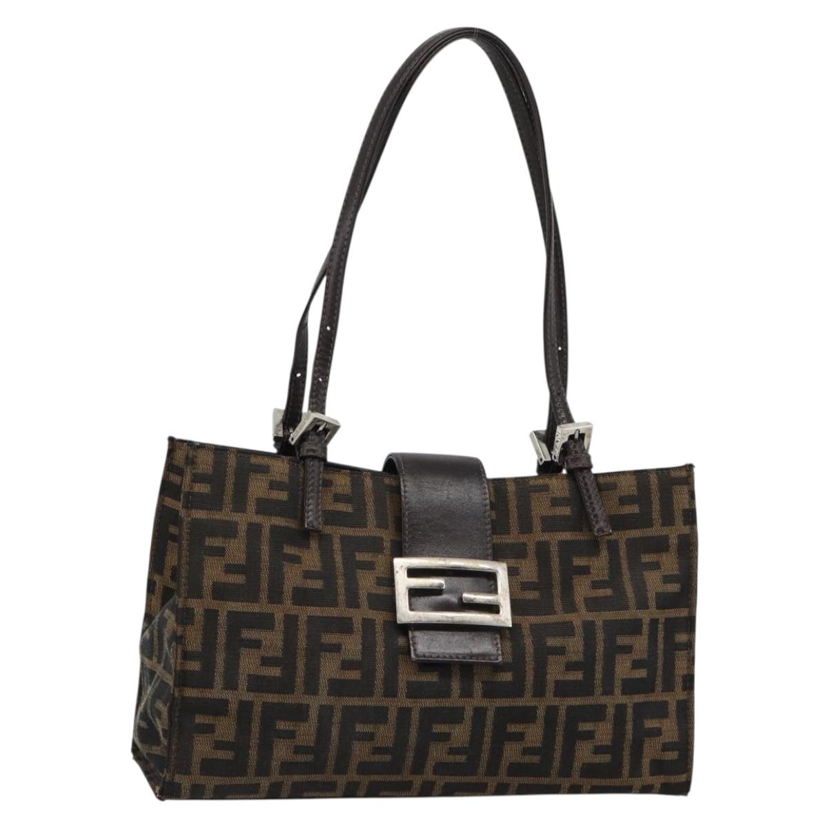 FENDI Zucca Canvas Mamma Baguette Hand Bag Black Brown Auth 185919