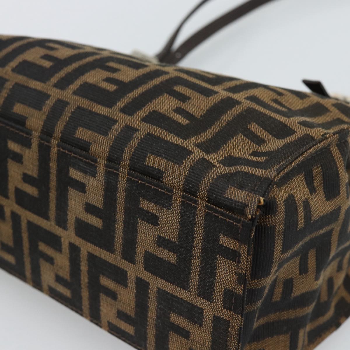 FENDI Zucca Canvas Mamma Baguette Hand Bag Black Brown Auth 185919