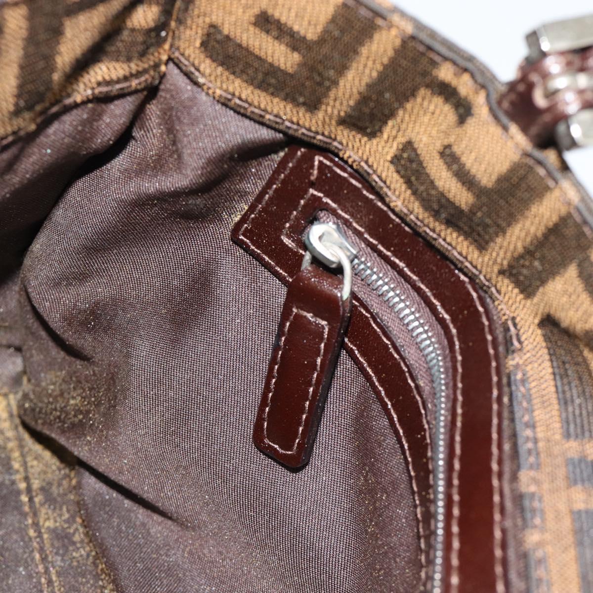 FENDI Zucca Canvas Mamma Baguette Hand Bag Black Brown Auth 185919