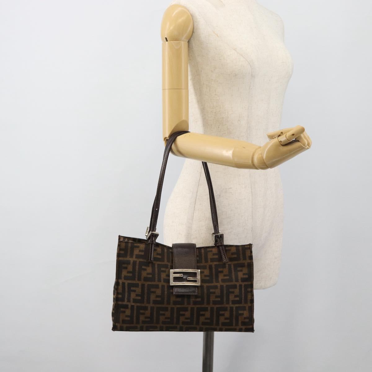 FENDI Zucca Canvas Mamma Baguette Hand Bag Black Brown Auth 185919