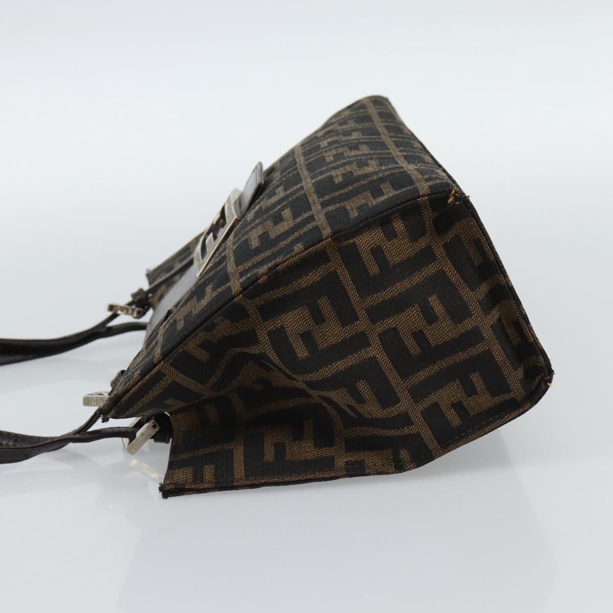FENDI Zucca Canvas Mamma Baguette Hand Bag Black Brown Auth 185919