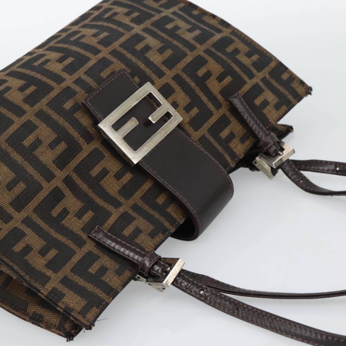 FENDI Zucca Canvas Mamma Baguette Hand Bag Black Brown Auth 185919