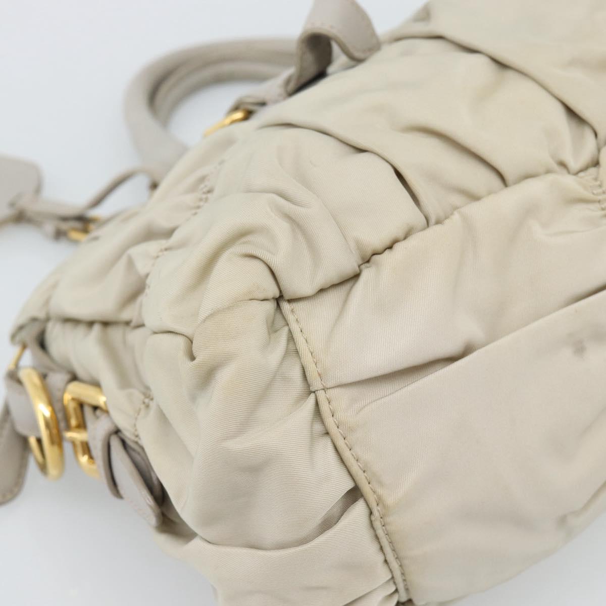 PRADA Gathered Hand Bag Nylon Beige Gold Auth 185921