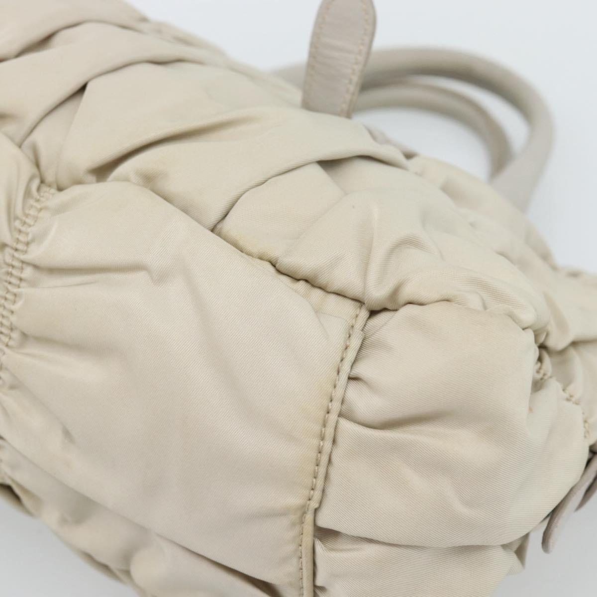 PRADA Gathered Hand Bag Nylon Beige Gold Auth 185921