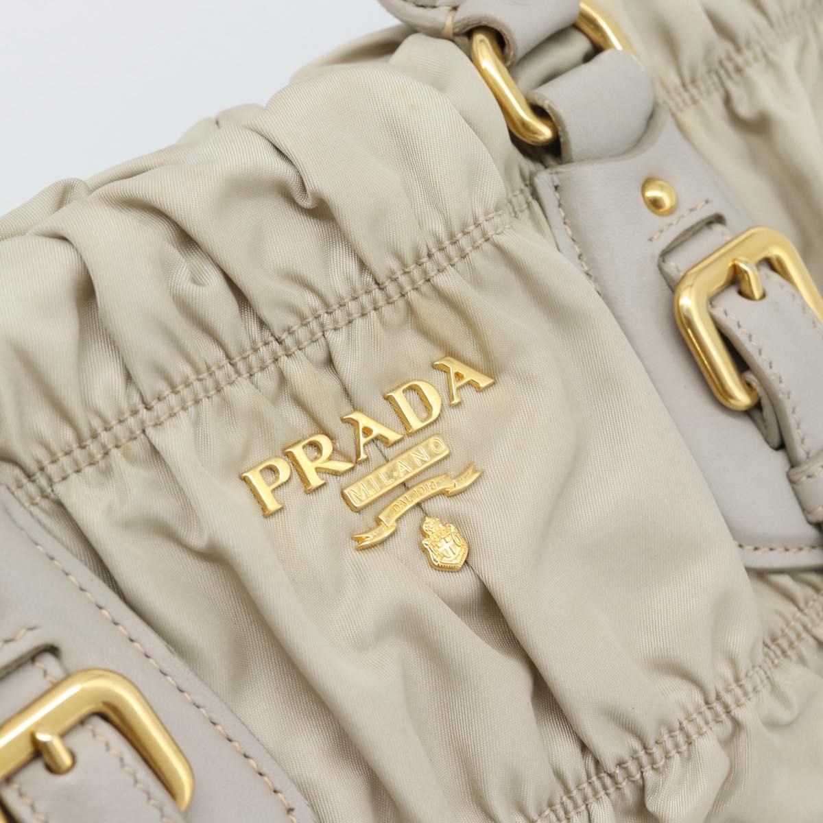 PRADA Gathered Hand Bag Nylon Beige Gold Auth 185921
