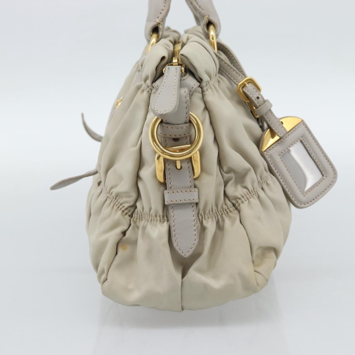 PRADA Gathered Hand Bag Nylon Beige Gold Auth 185921
