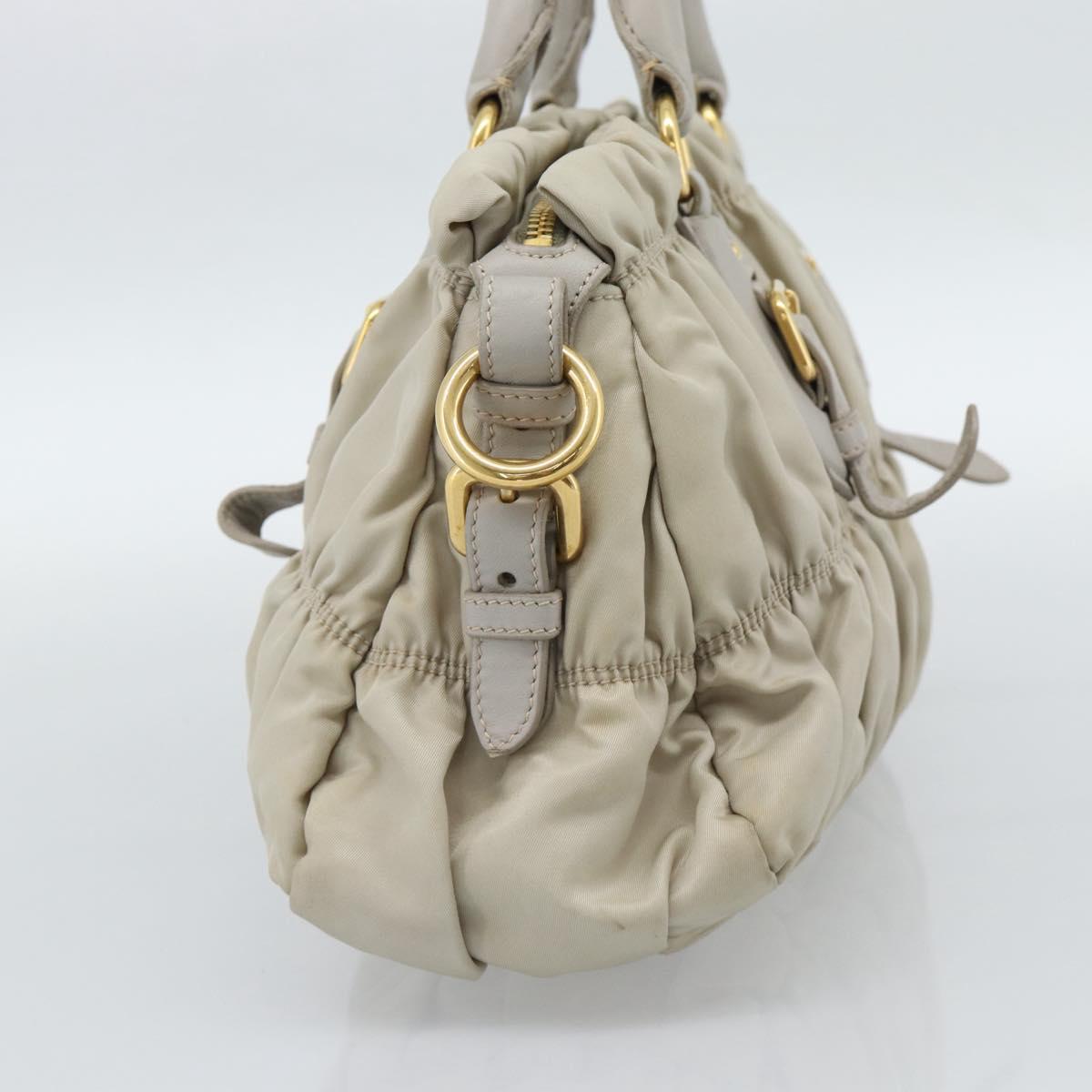 PRADA Gathered Hand Bag Nylon Beige Gold Auth 185921