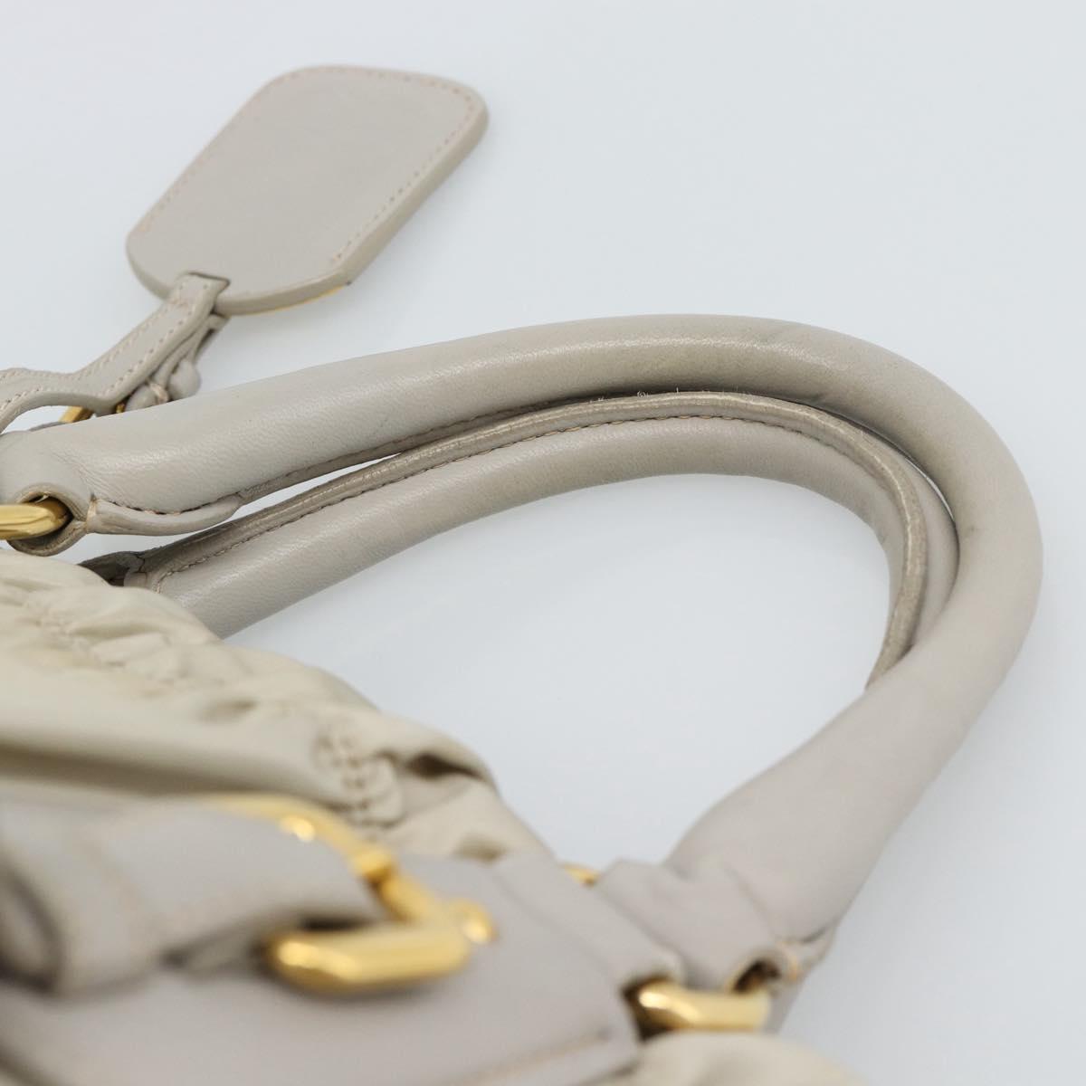 PRADA Gathered Hand Bag Nylon Beige Gold Auth 185921