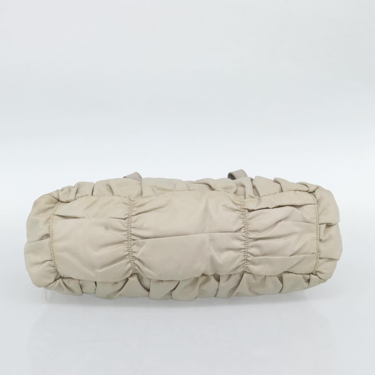 PRADA Gathered Hand Bag Nylon Beige Gold Auth 185921