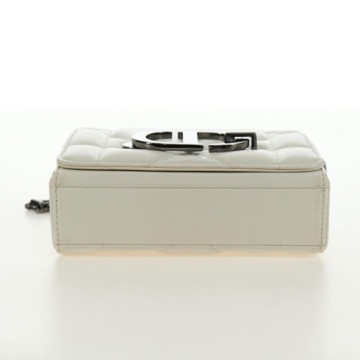 Christian Dior Canage Caro Shoulder Bag Lamb Skin White Silver Auth 185922SM