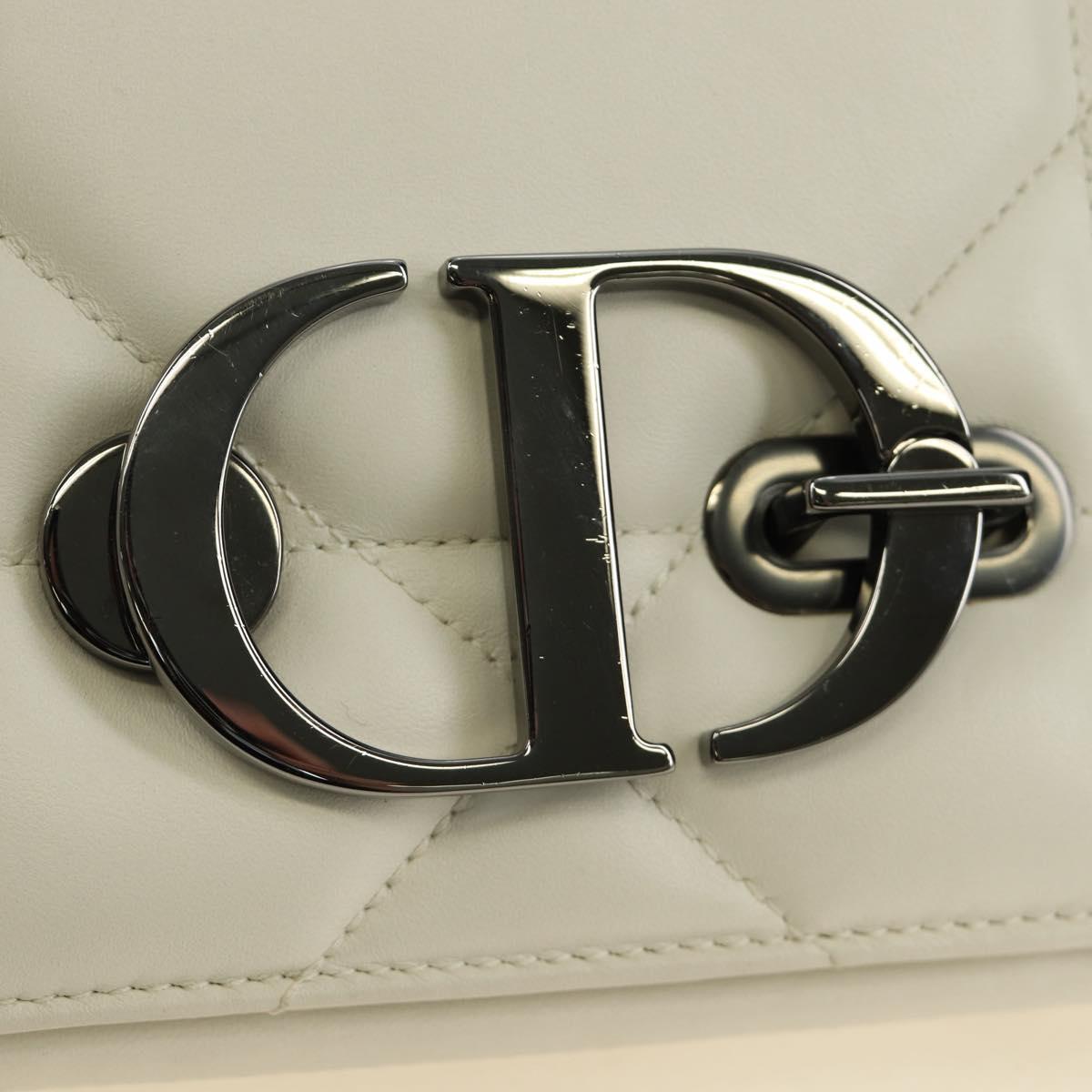 Christian Dior Canage Caro Shoulder Bag Lamb Skin White Silver Auth 185922SM