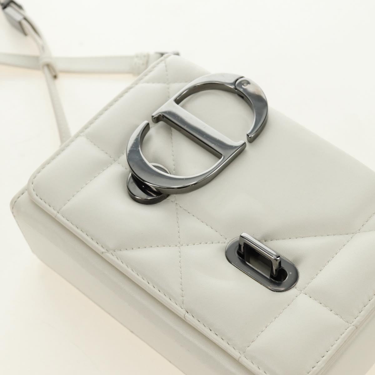 Christian Dior Canage Caro Shoulder Bag Lamb Skin White Silver Auth 185922SM