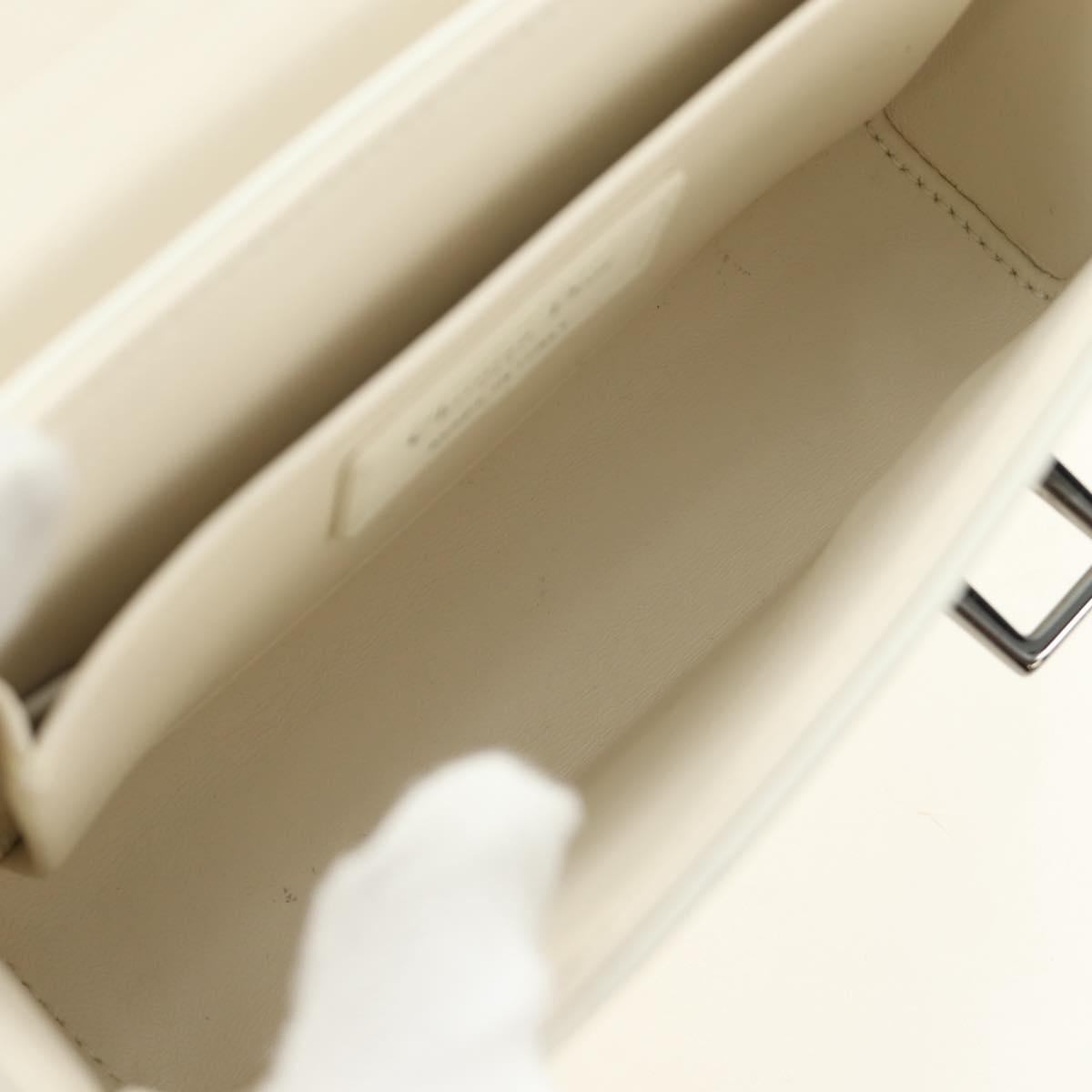 Christian Dior Canage Caro Shoulder Bag Lamb Skin White Silver Auth 185922SM