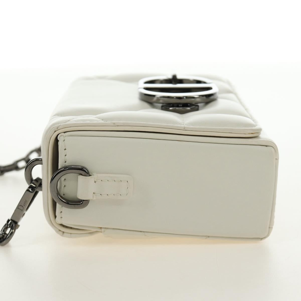 Christian Dior Canage Caro Shoulder Bag Lamb Skin White Silver Auth 185922SM