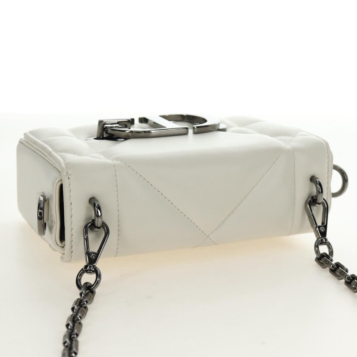 Christian Dior Canage Caro Shoulder Bag Lamb Skin White Silver Auth 185922SM