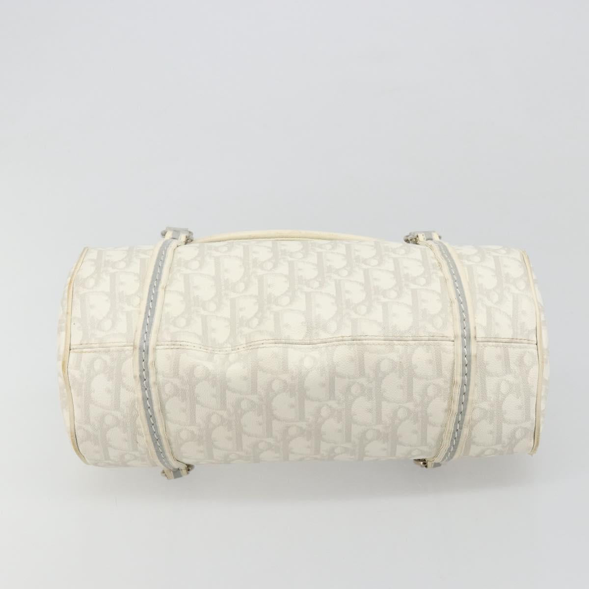 Christian Dior Trotter Canvas Romantic Hand Bag PVC White Silver Auth 185924A