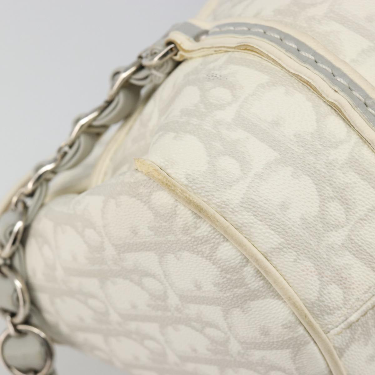 Christian Dior Trotter Canvas Romantic Hand Bag PVC White Silver Auth 185924A
