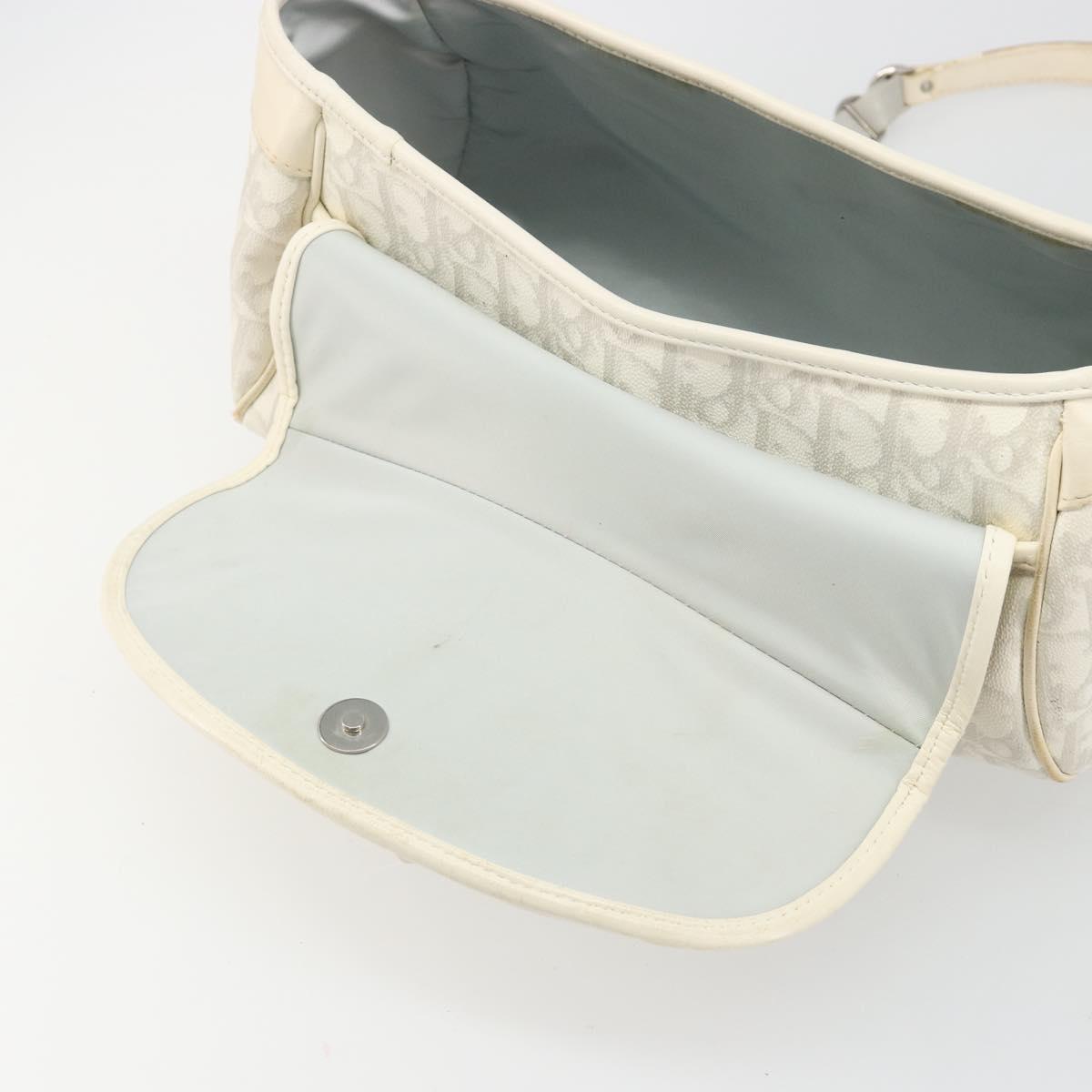 Christian Dior Trotter Canvas Romantic Hand Bag PVC White Silver Auth 185924A