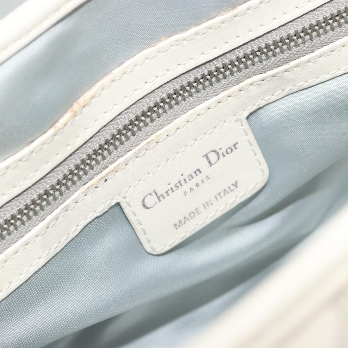 Christian Dior Trotter Canvas Romantic Hand Bag PVC White Silver Auth 185924A