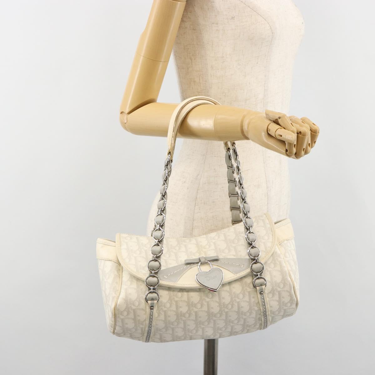 Christian Dior Trotter Canvas Romantic Hand Bag PVC White Silver Auth 185924A