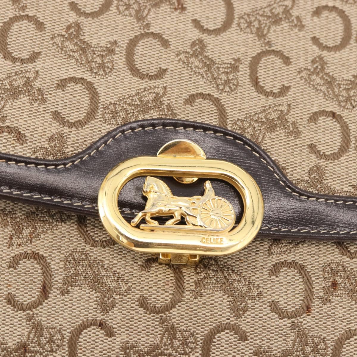 CELINE C Sulky Horse Carriage Shoulder Bag Canvas Beige Gold Auth 185927A