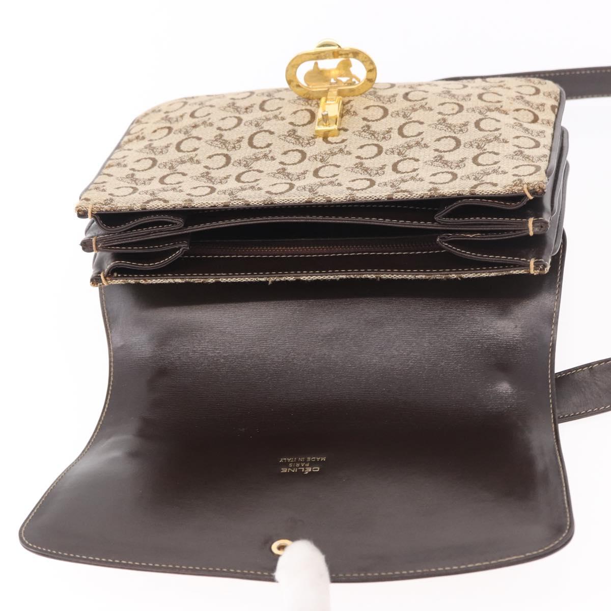 CELINE C Sulky Horse Carriage Shoulder Bag Canvas Beige Gold Auth 185927A