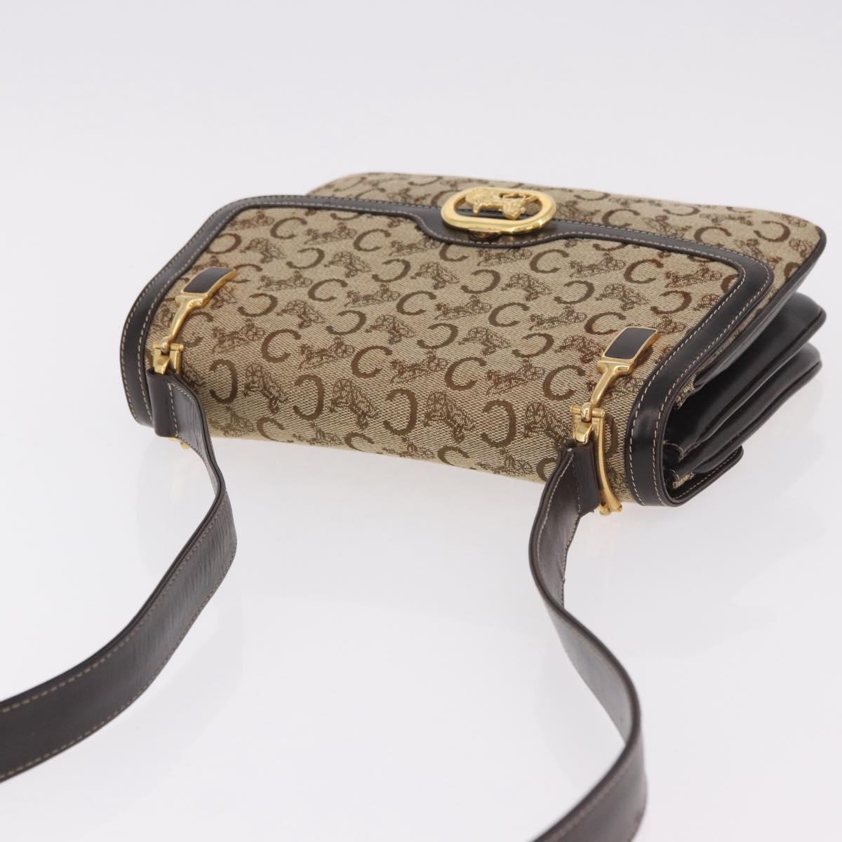 CELINE C Sulky Horse Carriage Shoulder Bag Canvas Beige Gold Auth 185927A