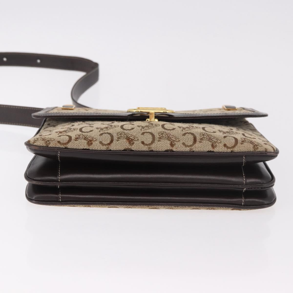 CELINE C Sulky Horse Carriage Shoulder Bag Canvas Beige Gold Auth 185927A