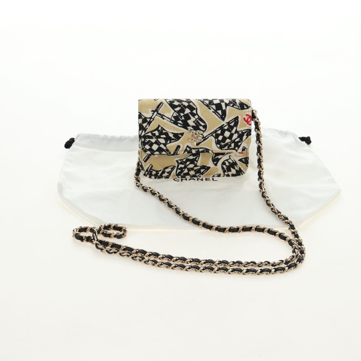 CHANEL ChainShoulderPouch Mini Matelasse 13 Bag Satin Beige Gold CC Auth 185928M