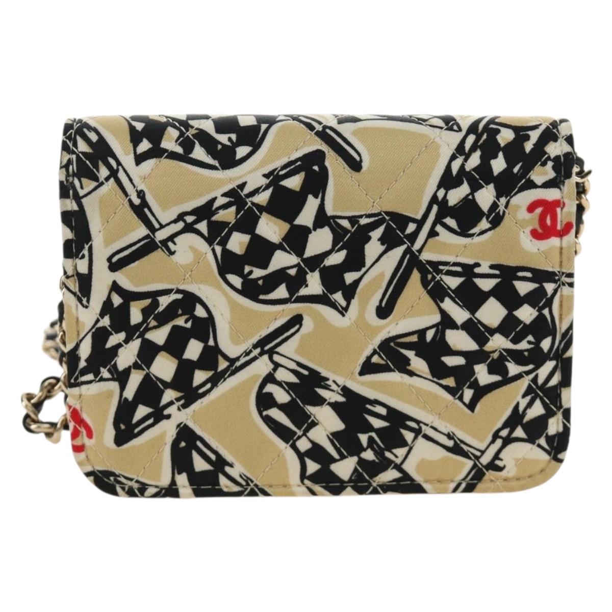 CHANEL ChainShoulderPouch Mini Matelasse 13 Bag Satin Beige Gold CC Auth 185928M