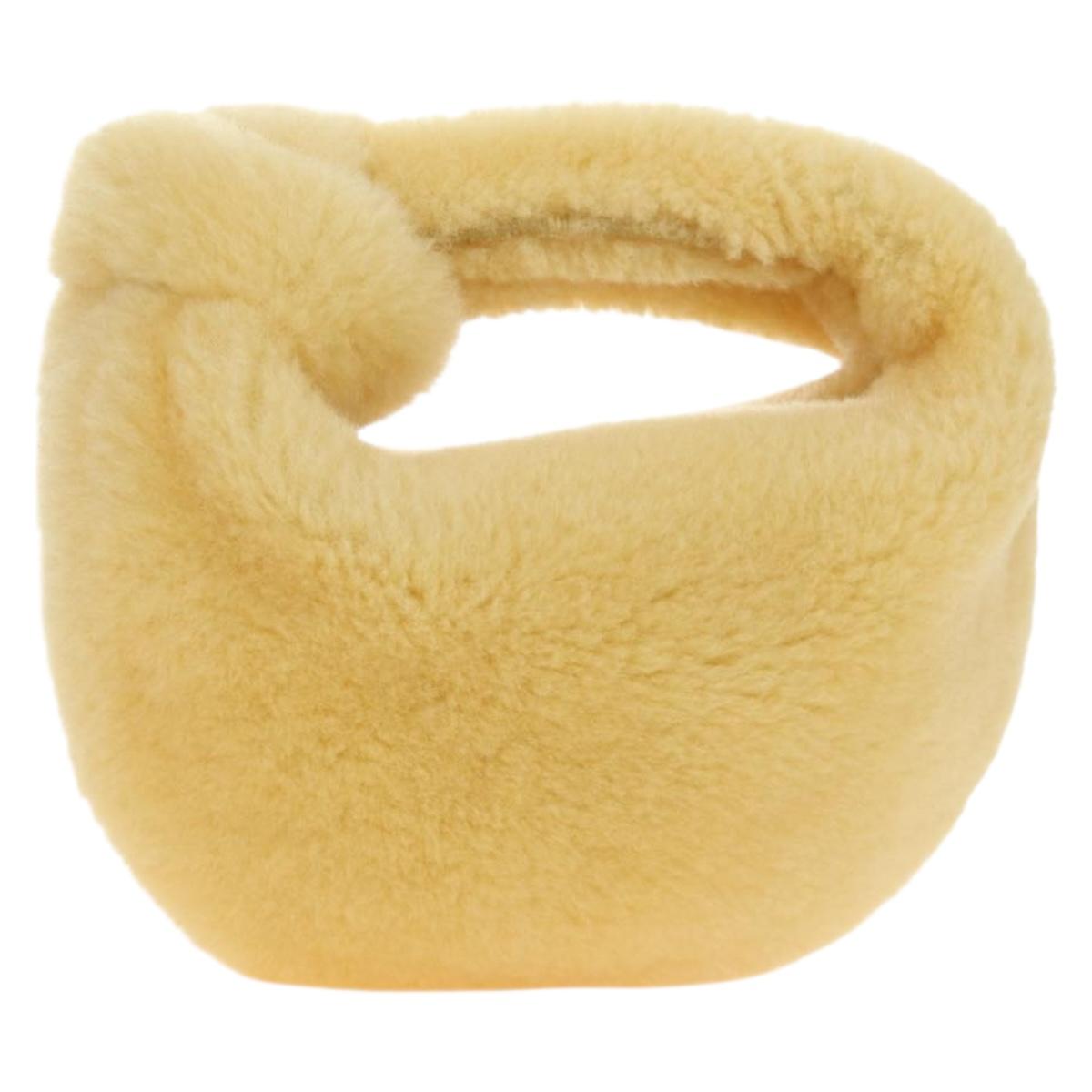 BOTTEGAVENETA Hand Pouch Fur Yellow Gold Auth 185930SM