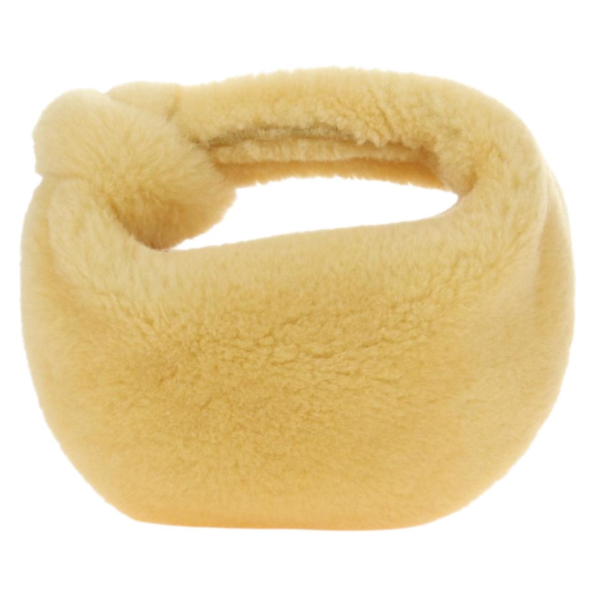 BOTTEGAVENETA Hand Pouch Fur Yellow Gold Auth 185930SM